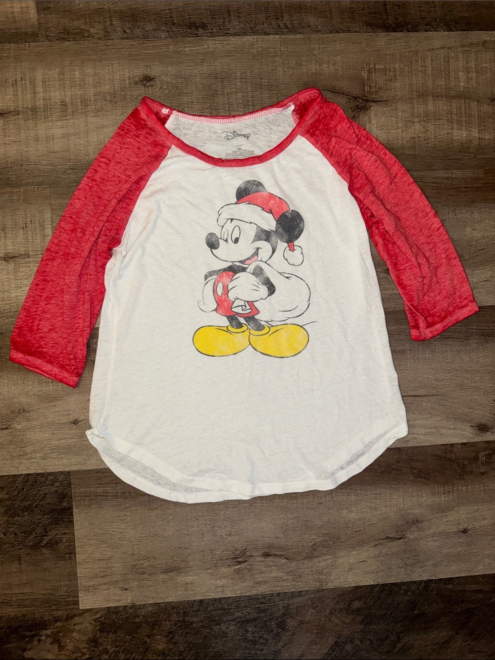 Disney Red & White Mickey Mouse Raglan Long Sleeve Tee